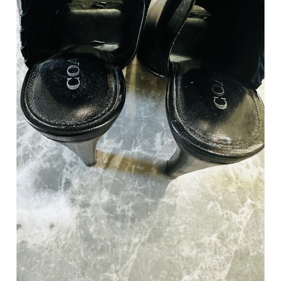 COACH Izzie Open Toe Black Leather Zip Up Black Neutral Heels SZ 8B - Picture 6 of 7